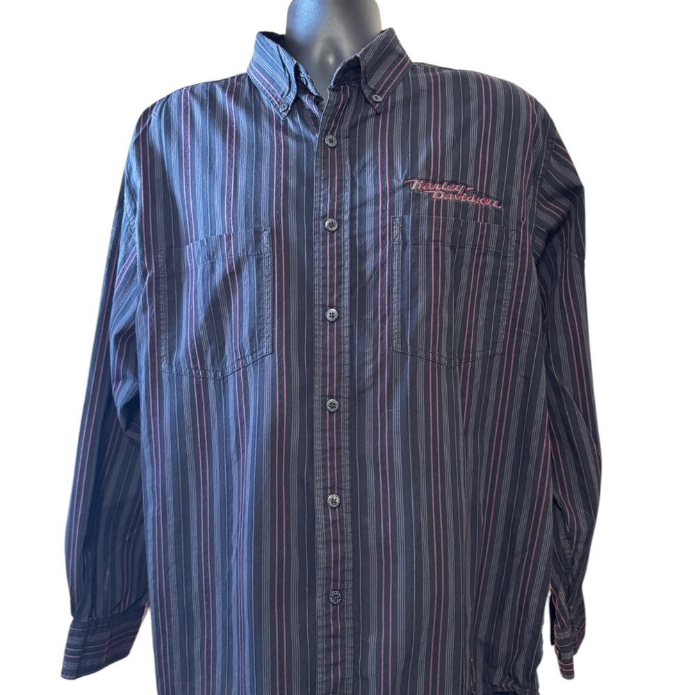 Harley-Davidson Men's Multicolor Striped Shirt embroidered logo.
